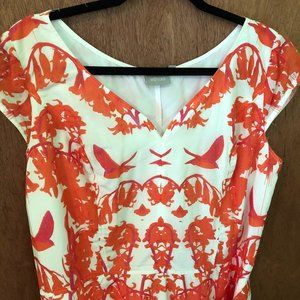 eShakti Orange, Pink, White Floral Cap Sleeve Dress, Size 18